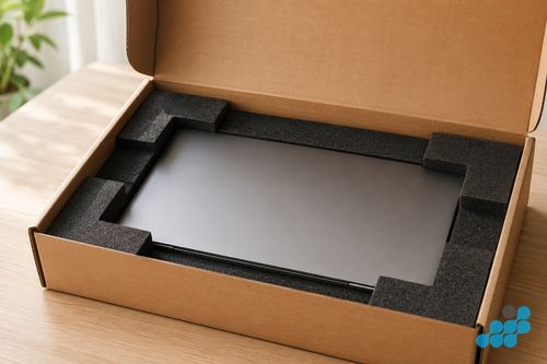 Asus VivoBook laptop packaged for mail-in repair