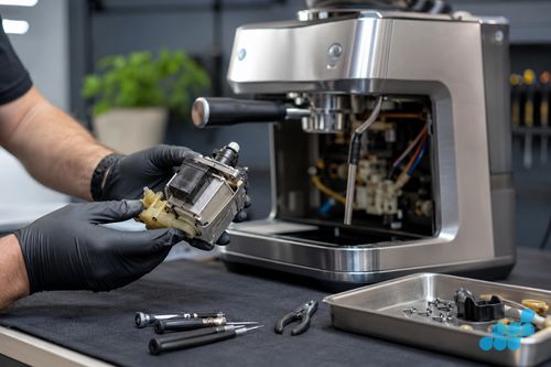 Sage coffee machine pump replacement — faulty pump module removed