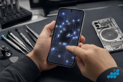 Nothing Phone display showing ghost touch pattern requiring digitiser repair