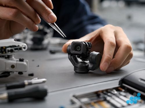 DJI Mini 4 Pro gimbal assembly detached — showing the 3-axis motor arrangement