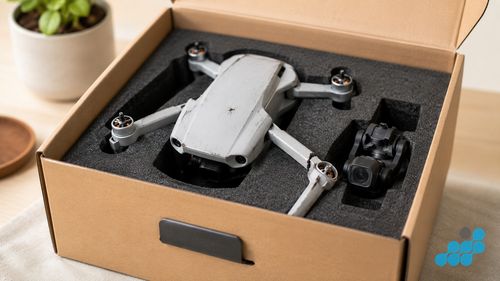 Crash-damaged DJI Mini 3 Pro with bent arm and detached gimbal