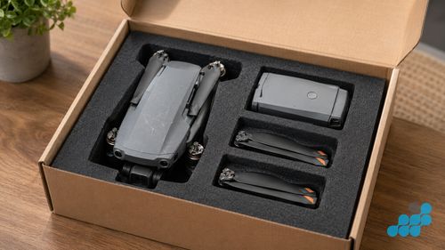 DJI drone packed for mail-in crash damage repair — battery and propellers removed