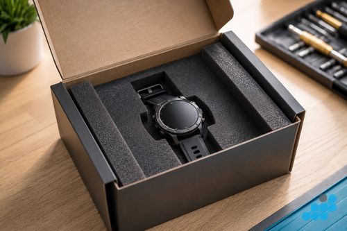 Garmin watch packed for postal repair