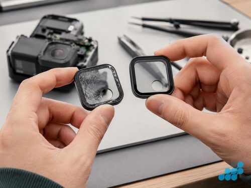 Scratched GoPro lens cover compared to a new replacement unit