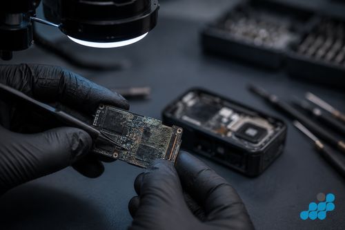 Corrosion on a water-damaged GoPro Hero circuit board