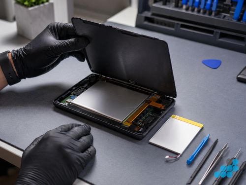 Kindle Paperwhite battery visible after opening — replacement cell beside device