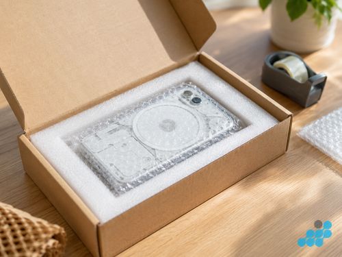 Safely packing a Nothing Phone in bubble wrap and a rigid outer box for Royal Mail posting